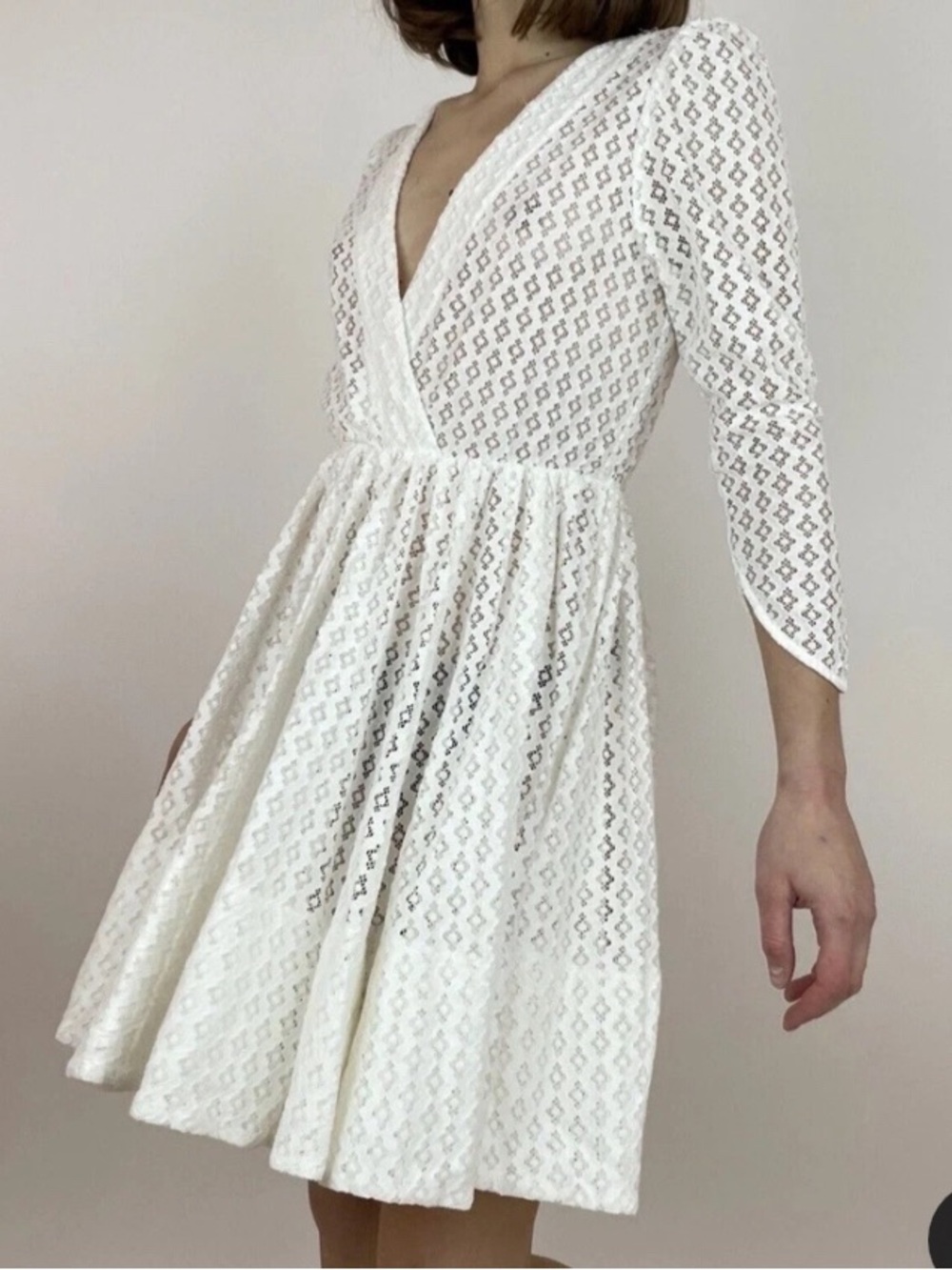 Maje Ralina White Lace V-Neck Fit & Flare Dress